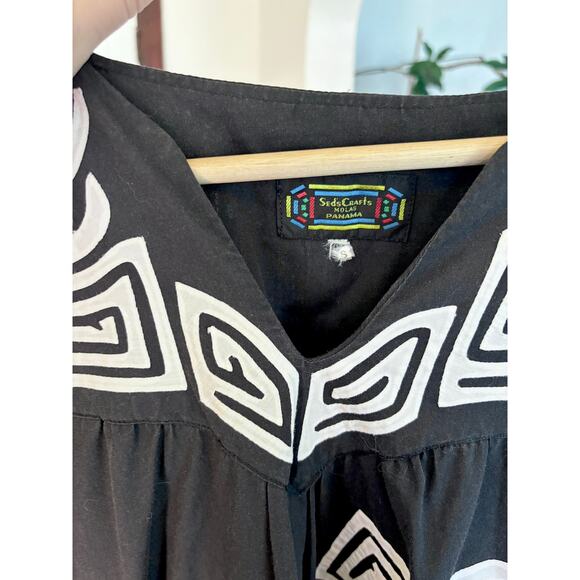 Vintage Seds Crafts Panama Mola Seahorse Black Kaftan Dress – One Size, Folk Art - Picture 5 of 5